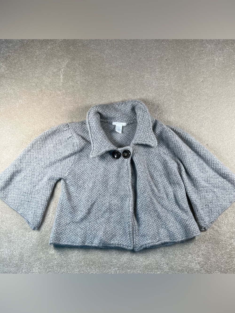 Knit Cardigan Jacket Grey Cropped Button Front Bell Sleeves Wool Cashmere Angora